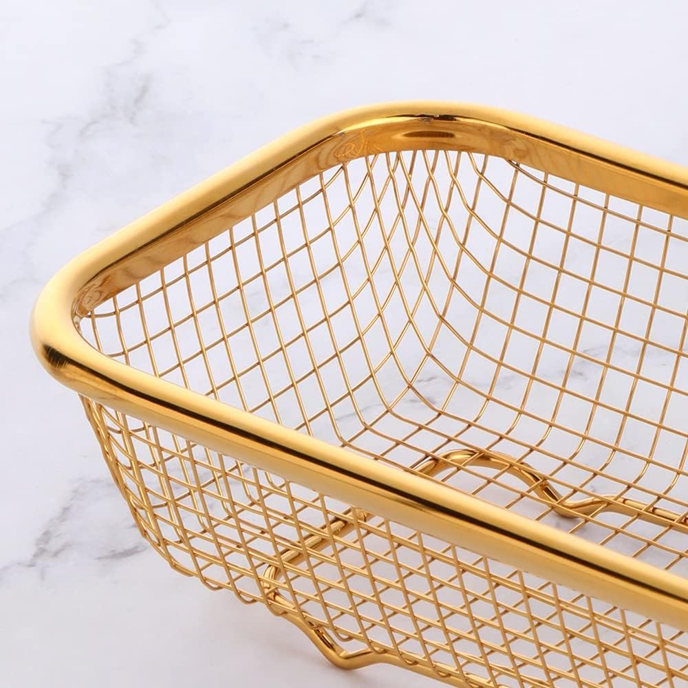 Kitchen Drawer Organizer, BuyGo Stainless Steel Storage Container, Gold Metal Cabinet Storage Basket, Pack of 2