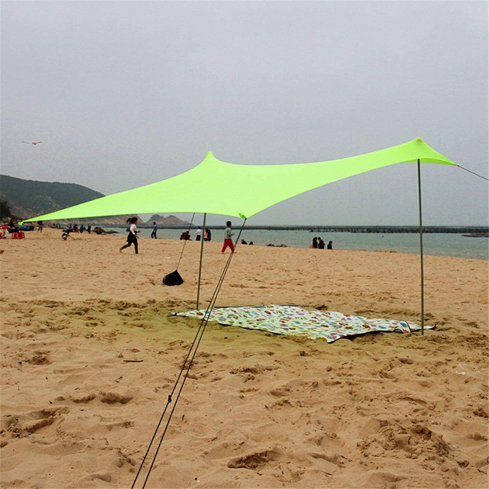 Family Tent Instant Cabana Canopy Sunwall Family Beach Tent Sunshade Sun Shade UPF50 UV Protection Tent with 2 Lightweight Folding Steel Poles 4 Sandbag Anchors Large Portable Rain Camping Tarp