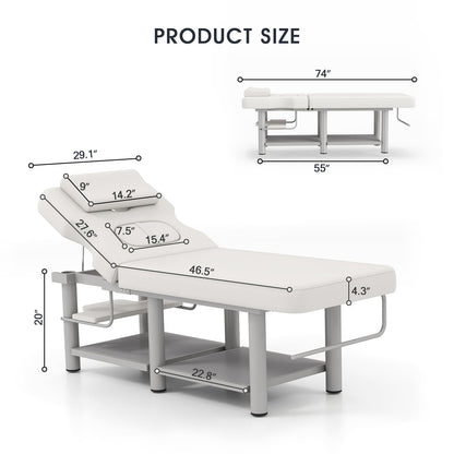 Heavy Duty Stationary Massage Table with Adjustable Backrest, Wide Spa Facial Bed with Metal Frame & PU Leather, Professional Massage Therapy Bed for Spa Salon Tattoo Physical Therapy Clinic (Gray)
