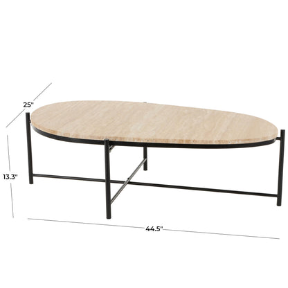 Deco 79 Marble Living Room Coffee Table Table with Black Metal Support, Center Table 45" x 25" x 13", Beige