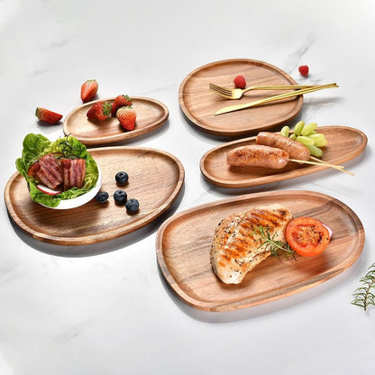 Handcrafted Acacia Wood Oval Tray – Serving Platter for Coffee Tea Drin & Desserts (20x28 cm) – Rustic Kitchen Decor & tial Home Accessory