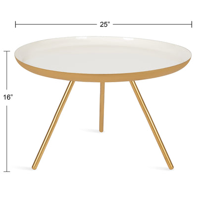 Kate and Laurel Laranya Modern Metal Coffee Table; 25 Inch Diameter; Gold and White; Decorative Round Coffee Table for Display and Storage