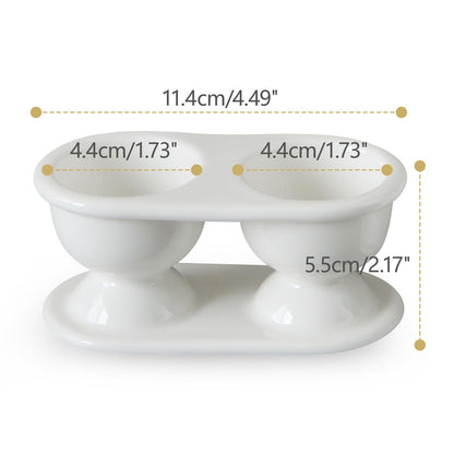 Cinf Ceramic Double Egg Cup 2PCS Porcelain Boiled Egg Holder for Breakfast Cooking Easy to Clean Childhood Memories Kitchen,White 2Pack