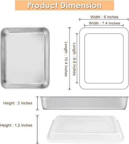 E-far Toaster Oven Baking Pan with Lid, 10.4”x 8”x 2” Stainless Steel Rectangle Sheet Cake Pans