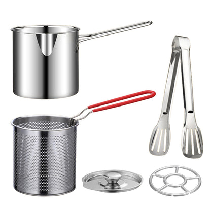 Deep Fryer Pot with Basket and Handle, Stainless Steel Frying Pan Mini Fryer Soup Pot with Tongs and Lid Japanese Tempura Fryer Deep Fryers Frying Pot for Fish Shrimp Chicken and Fries