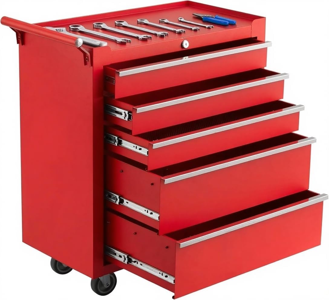 4-Drawer Rolling Tool Chest with Locking System, Portable Tool Storage Cabinet on Wheels, Secure Organizer Tool Box for Garage, Warehouse, Workshop, and Repair Shop, Heavy Duty Mobile Storage Solution