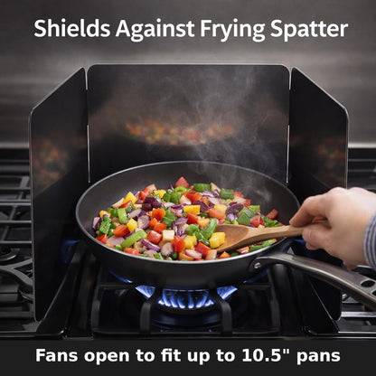 HIC Kitchen 3-Sided Splatter Guard, Non-Stick Carbon Steel, Heat Safe, Folds Flat For Storage, Fits Up To 10.5-Inch Pans And Bowls