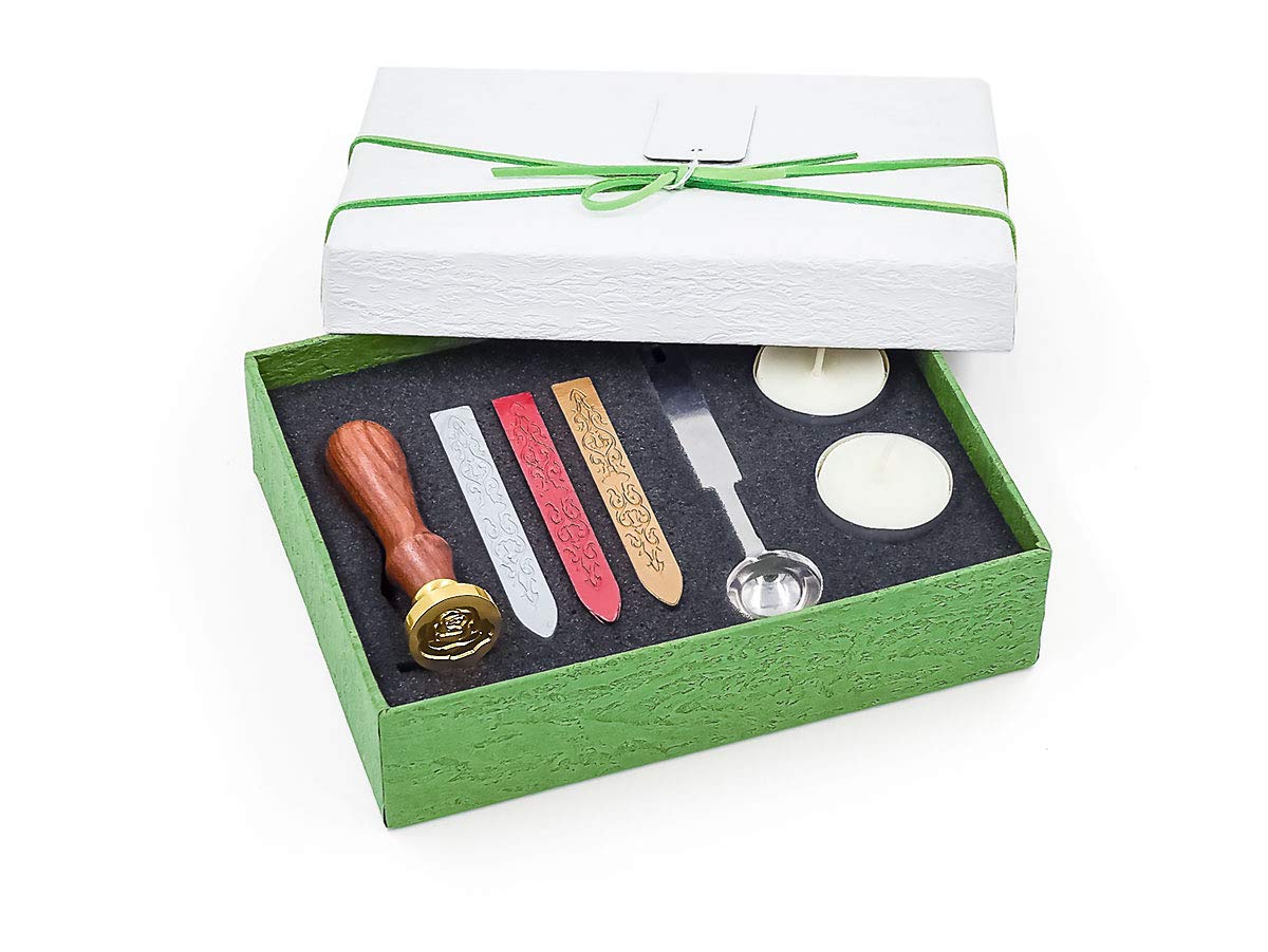 VOOSEYHOME Elegant Rose in Bloom Wax Seal Stamp Kit, Gold/Red/Silver Sealing Wax Sticks, Decorating on Invitations Envelopes Packings Cards for Birthday Themed Party Wedding Signature