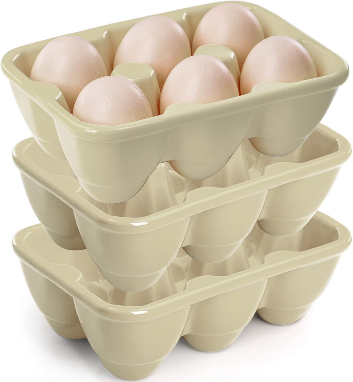 DEAYOU 3-Pack 18 Cups Ceramic Egg Tray - 6-Cup Porcelain Egg Holder Container for Countertop, Fridge, Kitchen