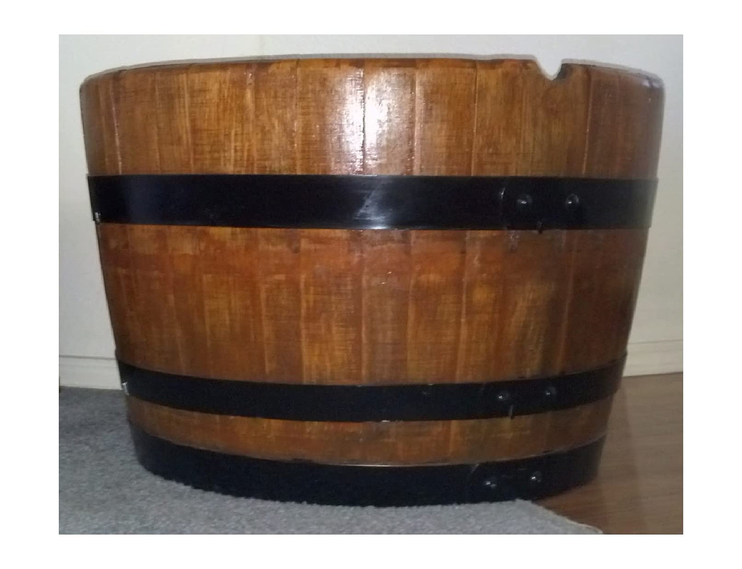Decorative Half Wine Barrel Table with Glasstop (Red)