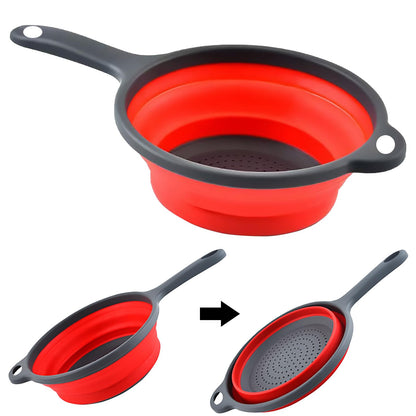 Kitchen Collapsible Colanders Set,Collapsible Colanders with Handles,Dishwasher Safe,Space-Saver Folding Strainer Colander for Draining Pasta Vegetable Fruits (Red)