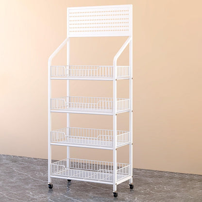 Movable Snacks Fruit and Vegetable Basket Storage Rack, Large Capacity Bakery Convenience Store Supermarket Display Stand, 4-Tier Kitchen Rolling Car(White 50x27x140cm)