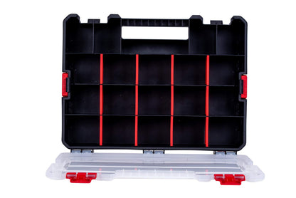 2-Pack Small Parts Organizer Box – Stackable Hardware Storage Organizer Case with 20 Compartments & Dividers – Screw, Nut, Bolt, Drill Bit Organizer for Garage, Workshop, Crafts