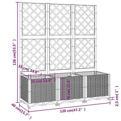 Foknhdi Large Outdoor Planter Box with Trellis 47.2 x 15.7 x 53.5 in Brown UV-Resistant Polypropylene Raised Garden Bed for Patio Balcony Gardening