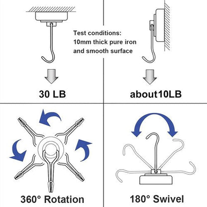 E BAVITE Magnetic Hooks - Heavy Duty 30lbs+ Strong Magnet Set for Home & Kitchen | 6pcs Black