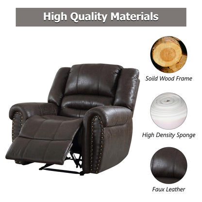 CANMOV Leather Recliner Chair, Classic and Traditional Manual Recliner Chair with Comfortable Arms and Back Single Sofa for Living Room, Dark Grey