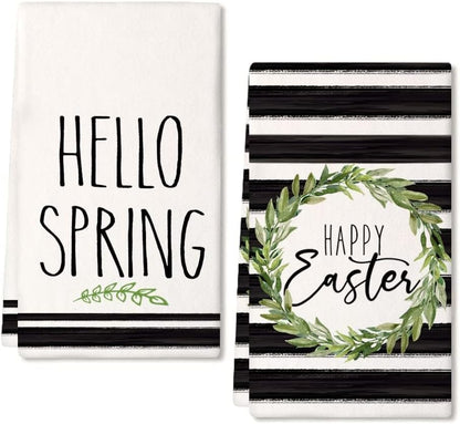 18x26 Inch, Set 2 ARKENY Easter Kitchen Towels - Green Wreath Dish Towels, Ultra Absorbent, Bar Drying Cloth, Happy