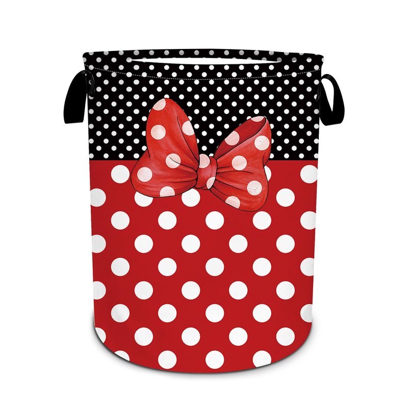 Black Red Polka Dot Laundry Basket, Cute Bow Tie Laundry Hamper Foldable Waterproof Funny Tote Bag Dirty Clothes Storage Bucket Toy Organizer for Bathroom/Laundry/Bedroom 15.7"x19.6"