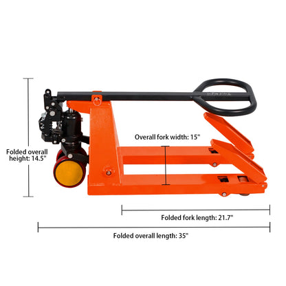 Tory Carrier Mini Pallet Jack Trucks, 2200 lbs Capacity 31.5" x 15" Forks, Small Size Narrow Manual Pallet Lift, Foldable Forks and Handle, Orange