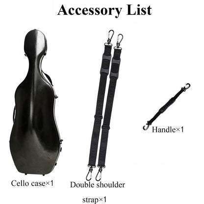 ZerHoc 4/4 Full Size Cello Case, Carbon Fiber Composite Sturdy, Portable and Waterproof Cello Box with Handle, Back Straps and Wheels(Color:Black)