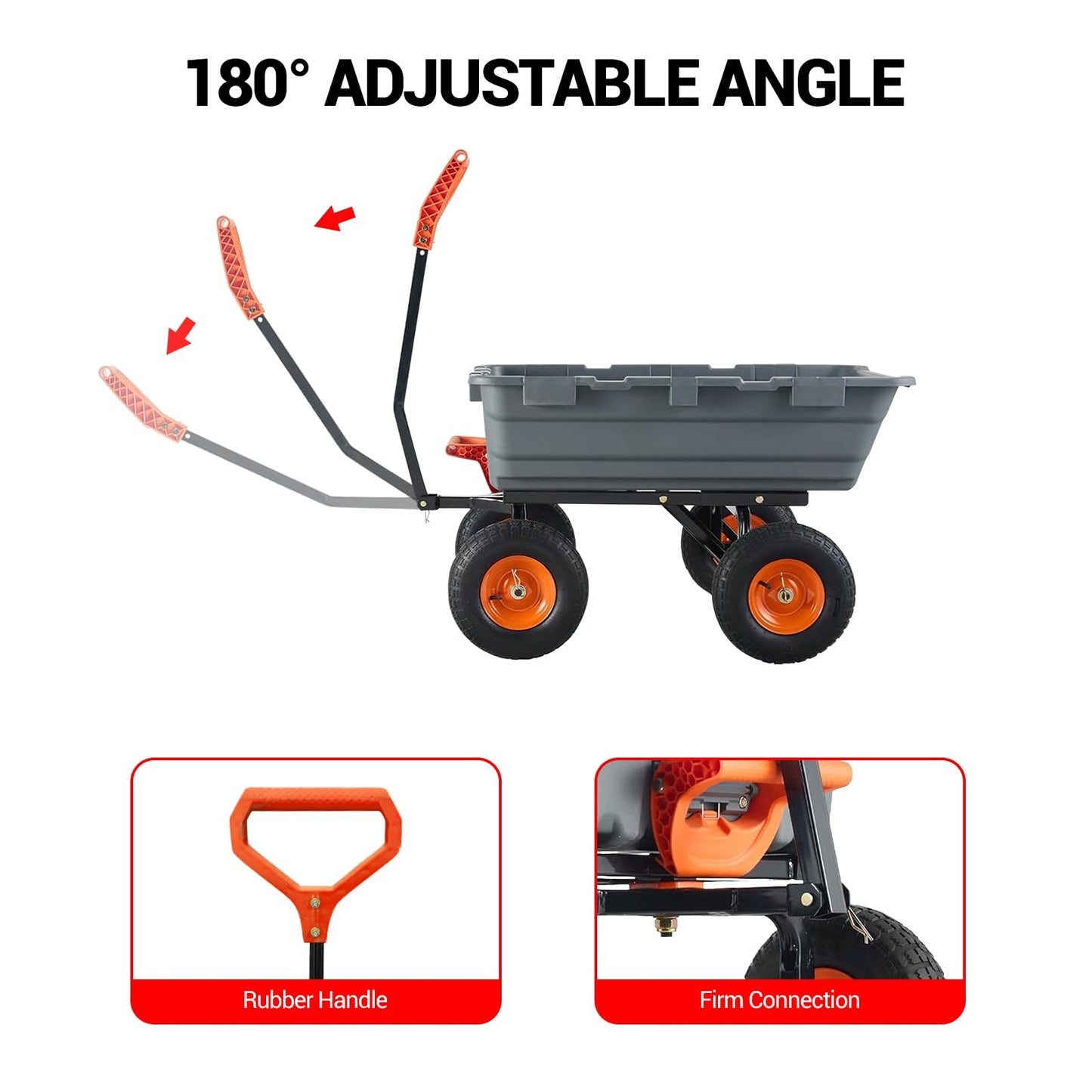 GarveeLife 800 LBS Poly Garden Dump Cart, Heavy-Duty Wheelbarrow with 10 in Tires, 180° Rotating Handle, Steel Frame and Quick Release System Garden Dump Cart for Soil Plants Gardening Tools Wood