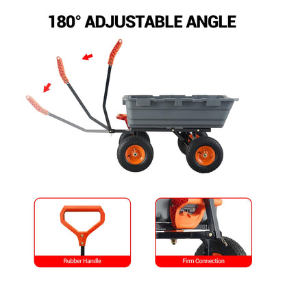 GarveeLife 800 LBS Poly Garden Dump Cart, Heavy-Duty Wheelbarrow with 10 in Tires, 180° Rotating Handle, Steel Frame and Quick Release System Garden Dump Cart for Soil Plants Gardening Tools Wood