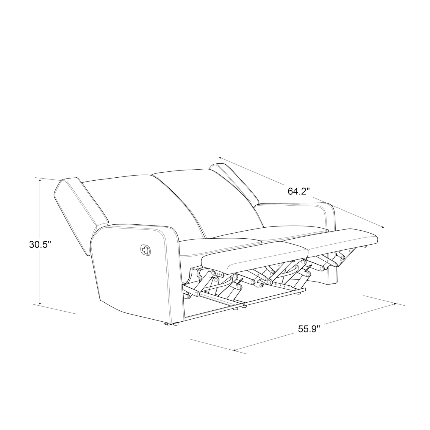 Relax-A-Lounger Evanston 55.9" Reclining Loveseat, Manual Lever Pull, Pocket Coil Comfort, Vegan Leather, Chestnut