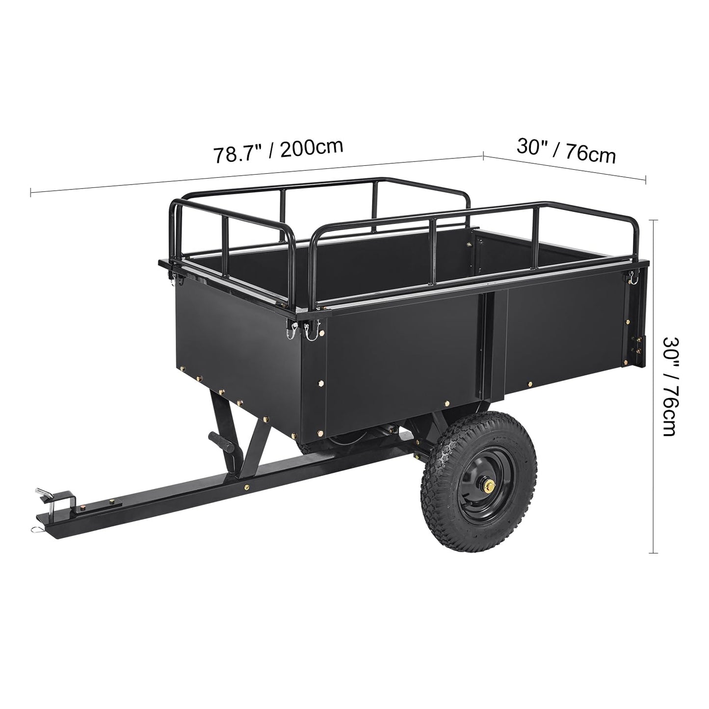 Happybuy Heavy Duty Steel ATV Dump Cart, 750-Pound Capacity, 15 Cubic Feet Garden Utility Trailer with Removable Sides for Lawn Mower Tractor - Black