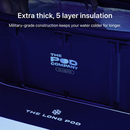 The Pod Company Cold Plunge Bundle – Long Pod (126 Gallon) + 1/3 HP Standard Water Chiller (41°F) – Extra-Large Metal Frame Cold Plunge Tub with Filtered Cooling System