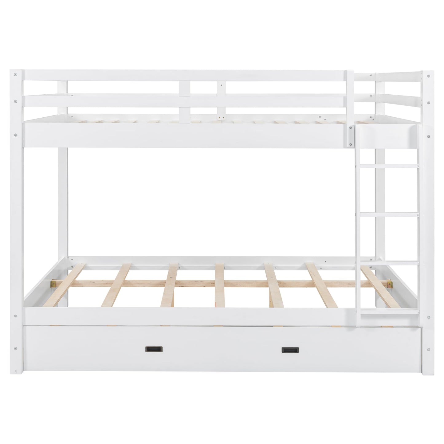 Bellemave Queen Over Queen Size Bunk Bed with Trundle for Kids/Adults,Solid Wood Bunk Bed Frame Queen Size with Ladder & Safety Guardrails,White