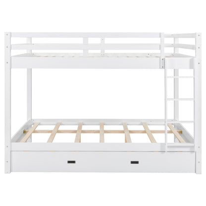 Bellemave Queen Over Queen Size Bunk Bed with Trundle for Kids/Adults,Solid Wood Bunk Bed Frame Queen Size with Ladder & Safety Guardrails,White