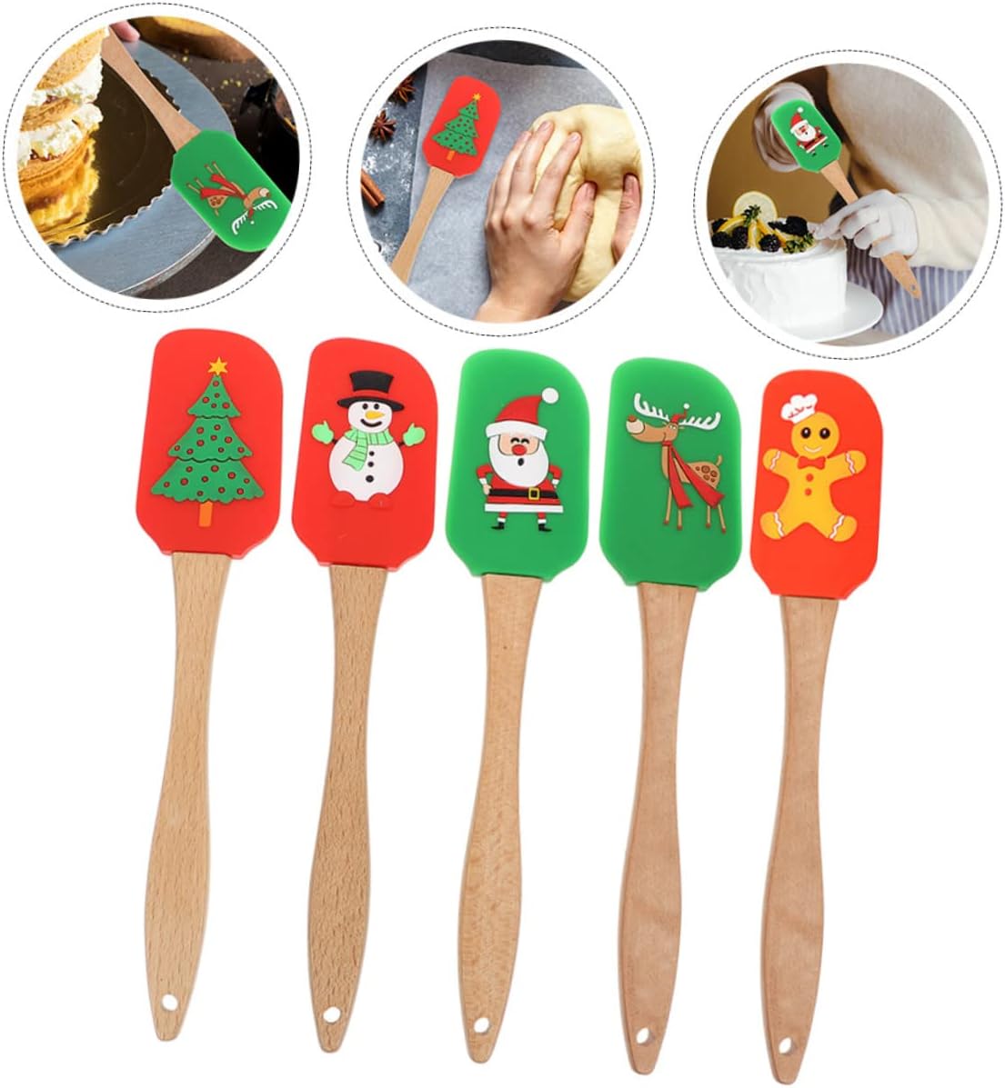 5pcs Cream Spatula Set, Wooden Handles Silicone Baking Sheet for Christmas Cake Decorating, Wear-resistant Tool.