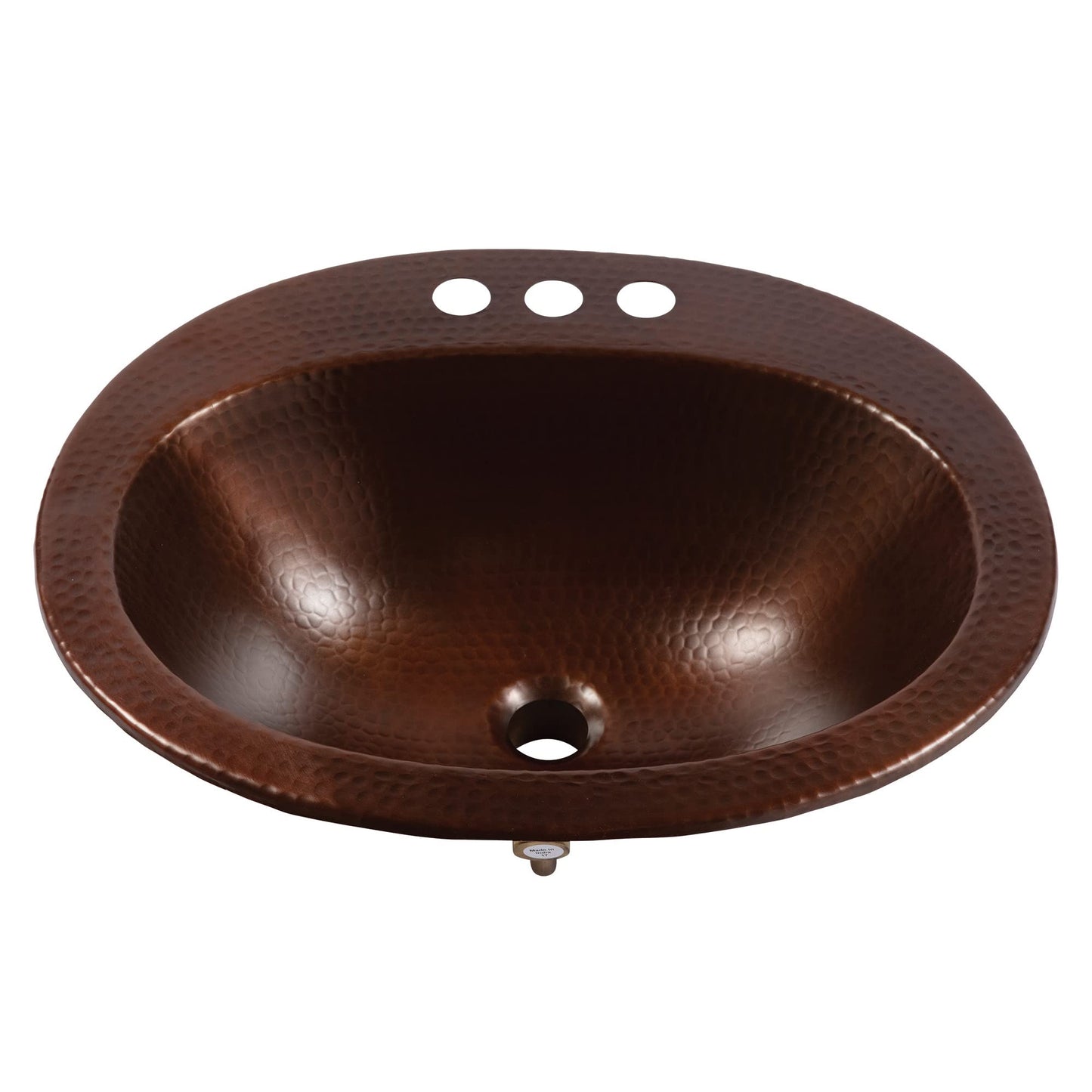 Sinkology Seville 20" Oval Drop-In Bathroom Sink - Aged Copper - Hand-Hammered Pure Solid Copper - Small Bathroom Sink with Drain and Care Kit
