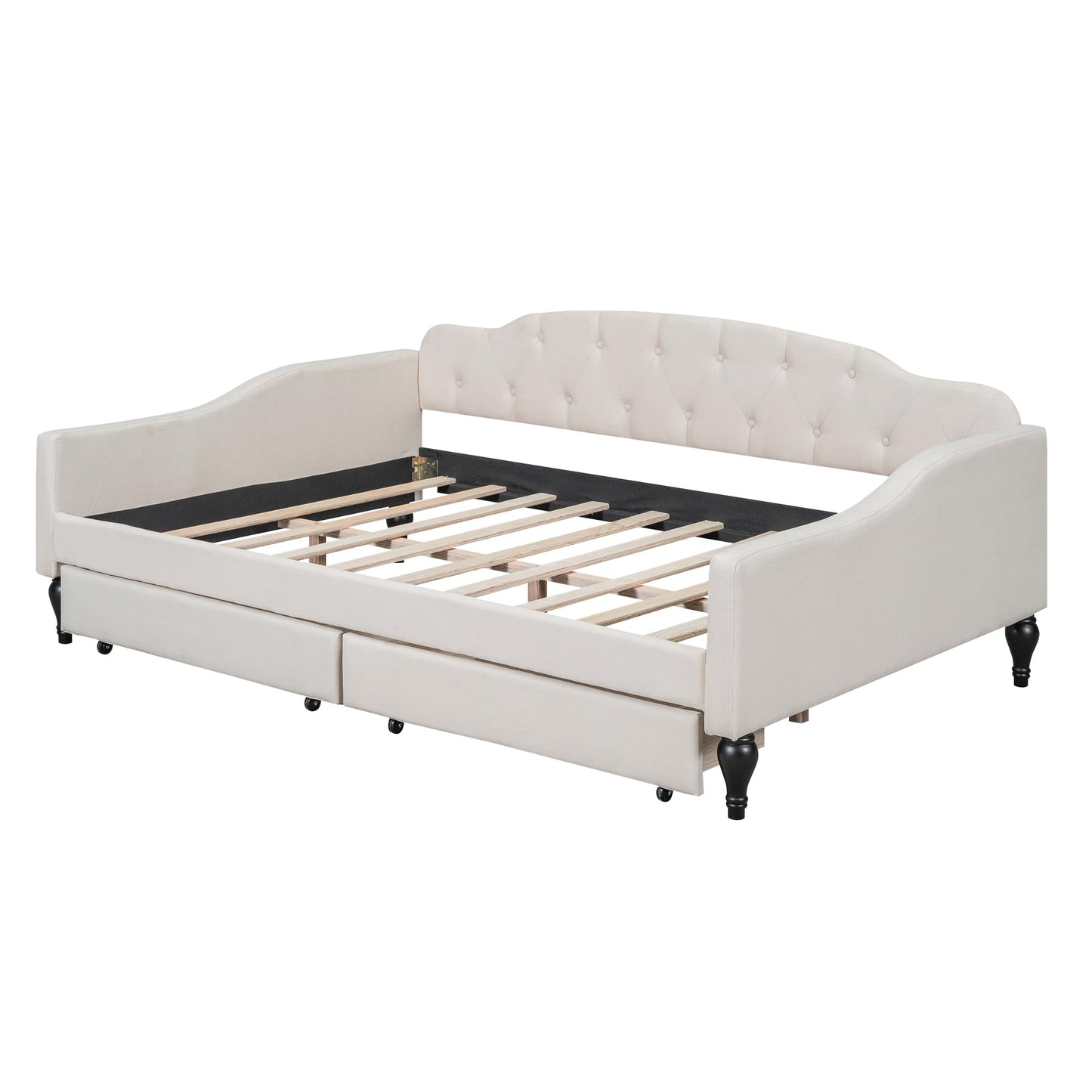 Acosure Full Size Upholstered Tufted Daybed with Two Storage Drawers,Linen Sofa Bed,Easy Assemble & No Box Spring Needed,Perfect for Small Space,Bedroom,Livingroom,Guest Room, Beige