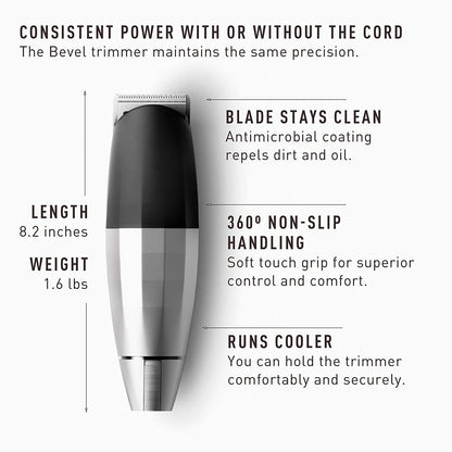 Bevel Beard Trimmer for Men - Black Edition Cordless Trimmer, 8 Hour Rechargeable Battery Life, Tool Free Adjustable Zero Gapped Blade, Barber Supplies, Mustache Trimmer