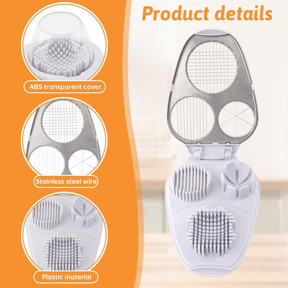 3-In-1 Egg Slicer for Hard Boiled Eggs,Stainless Steel Egg Cutter with 3 Cutting Modes,Multipurpose Kitchen Gadget,Dicer for Butter Strawberry,Mushroom,Banana,Cherry,Tomato