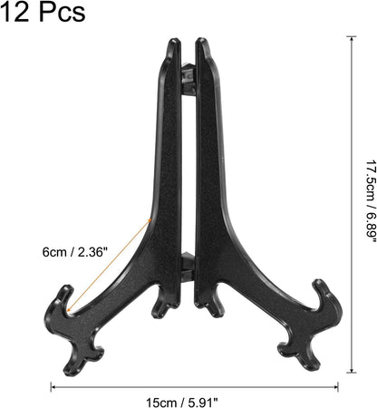 uxcell 12Pcs 7" Acrylic Plate Stands for Display, Easels Stand for Card, Photo Frame Desktop, Black