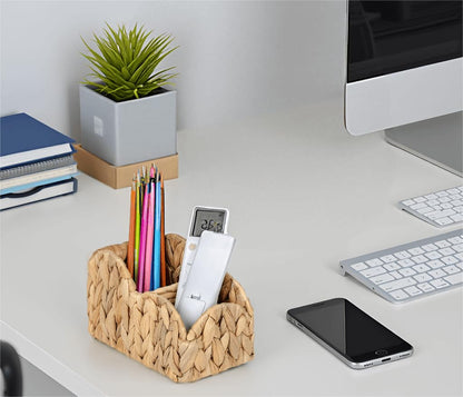 Kriitools Scalloped TV Remote Control Holder Bedside Organizer, Office Desk Caddy Storage Organizer Accessories, Pen Pencil Cup, Makeup Brush Holder, Farmhouse Rustic Decor Organizer Holder, Natural