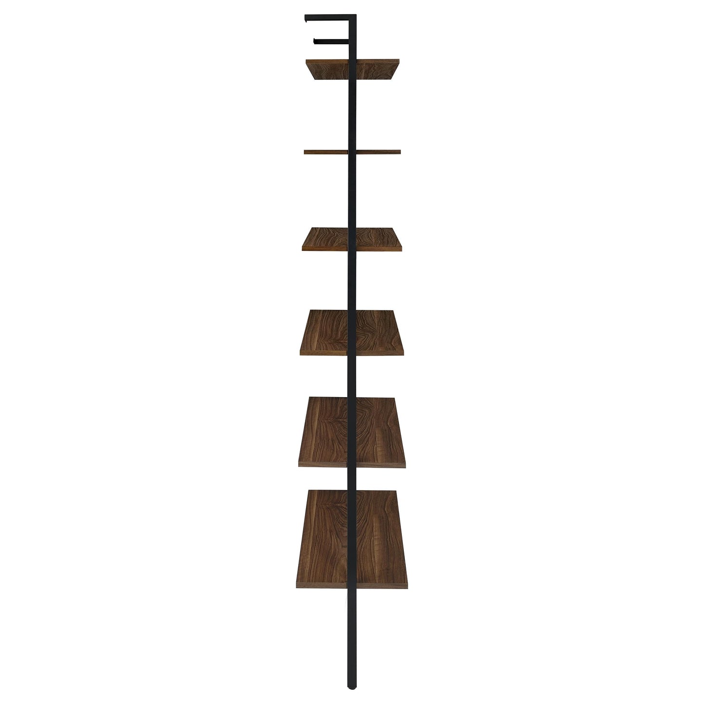 Coaster Home Furnishings - Owens - Wood and Metal - 6-Shelf Wall Mounted Bookshelf with Ladder Design and Transitional Style - Home Office & Living Room - 96-Inch - Walnut & Black - 980072