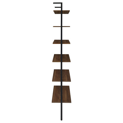 Coaster Home Furnishings - Owens - Wood and Metal - 6-Shelf Wall Mounted Bookshelf with Ladder Design and Transitional Style - Home Office & Living Room - 96-Inch - Walnut & Black - 980072