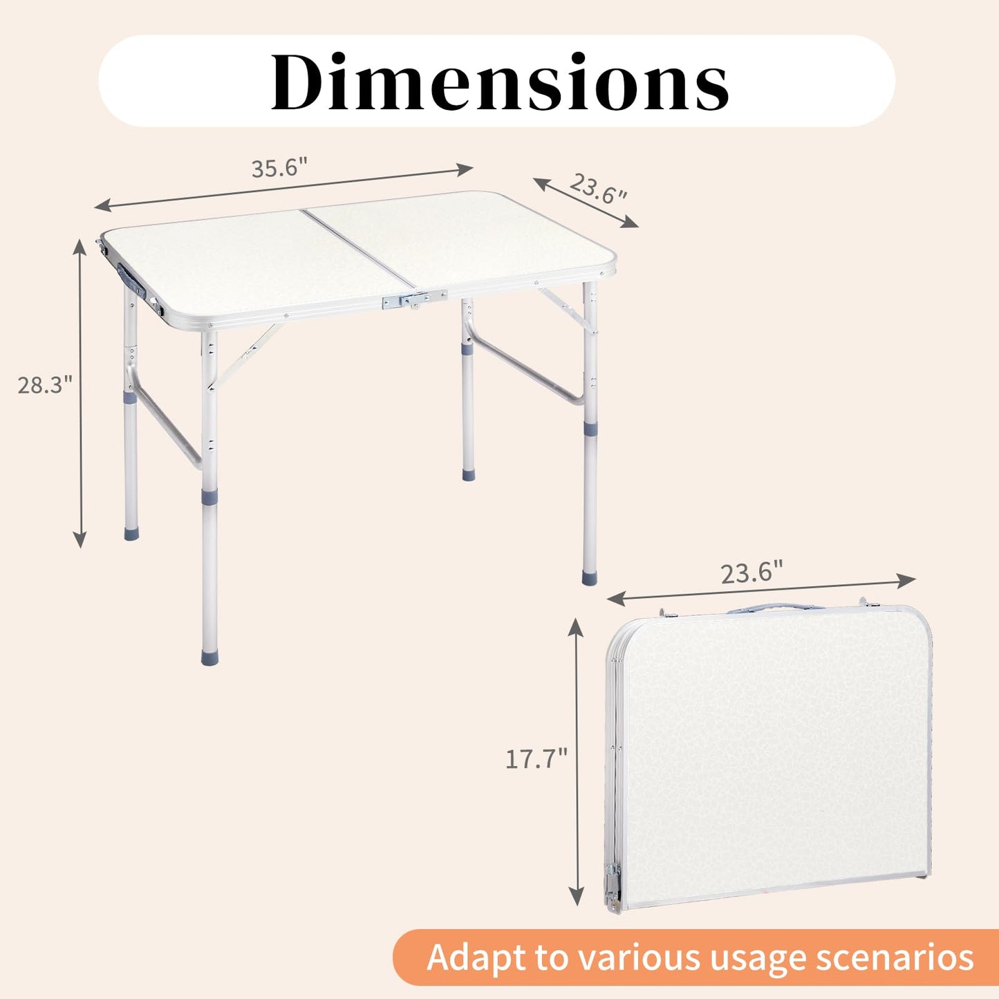 EDWINENE 3FT Folding Tables 10Pack Bulk, Portable Foldable Camping Table with Adjustable Height, Lightweight Aluminum Tables for Craft Tailgate Party Picnic Fishing Beach RV Travel Indoor Outdoor Use
