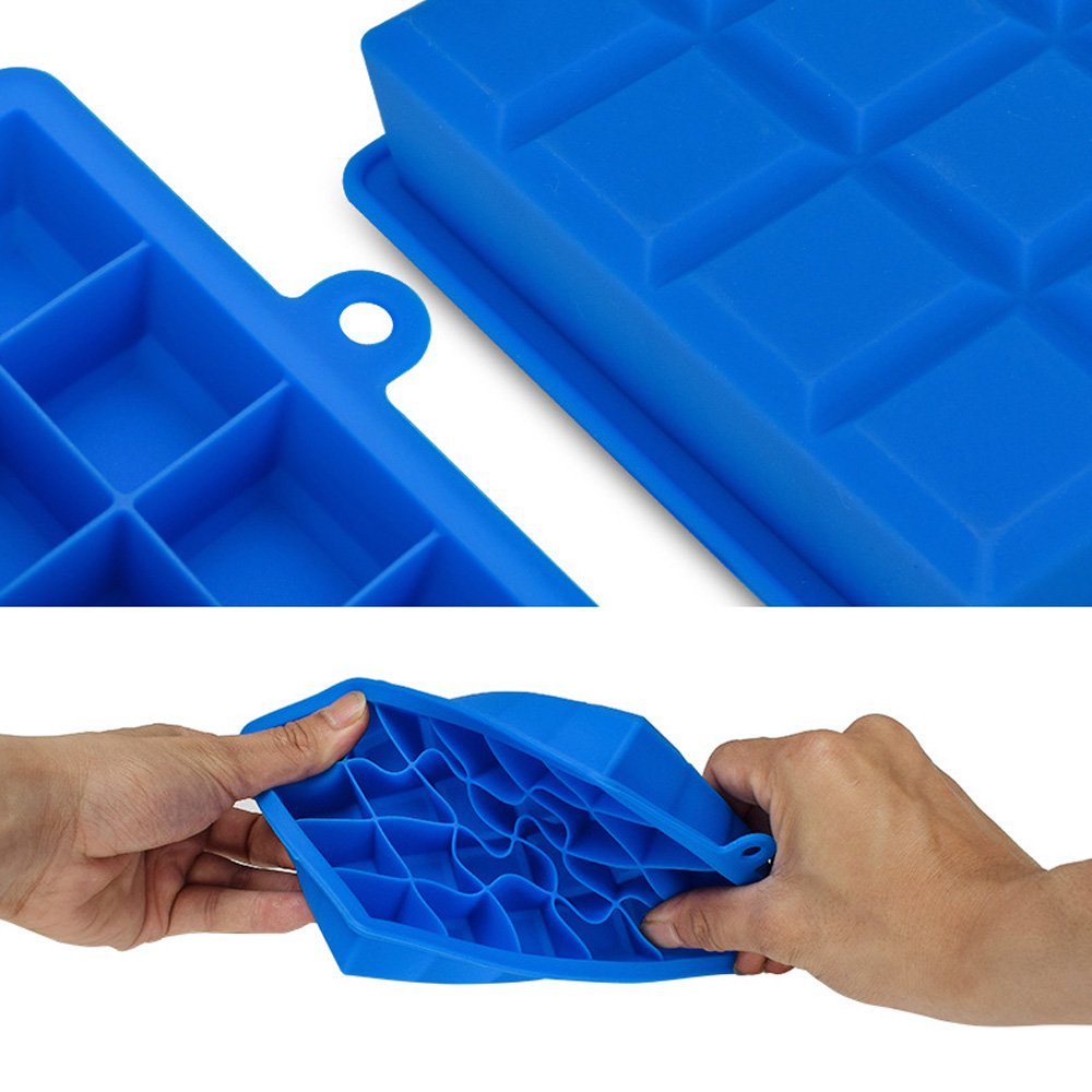 Ice Cube Tray, Silicone Square Ice Trays Easy Release Stackable Ice Cube Mold with Removable Lid, 24 Cavity (2 Pack,Blue)