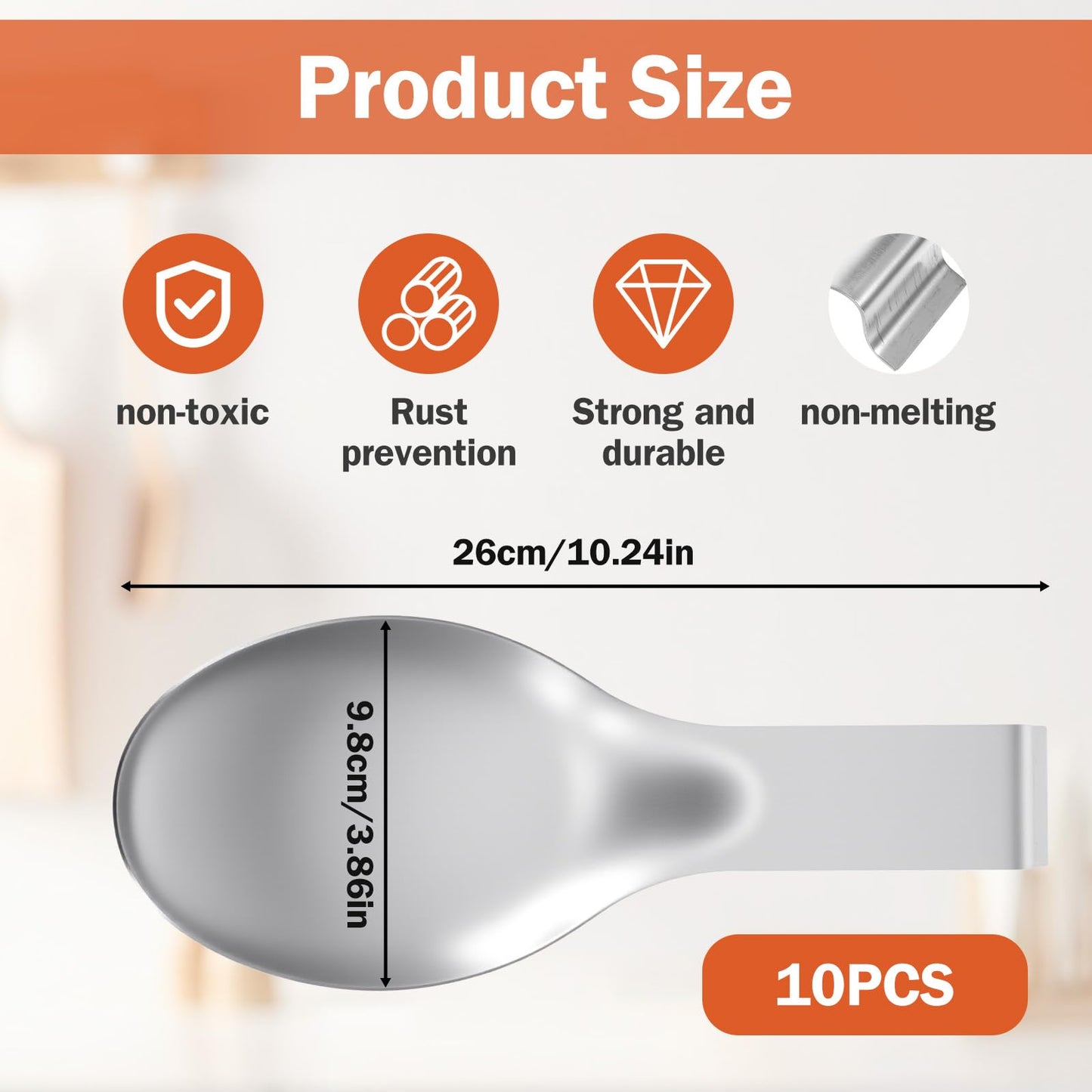 10 Pcs Silver Stainless Steel Spoon Rest, Heavy Duty Utensil Holder for Spatula & Ladle, Dishwasher Safe for Stove Top & Countertop Kitchen Cooking Utensils, 10.24 x 3.86 Inch