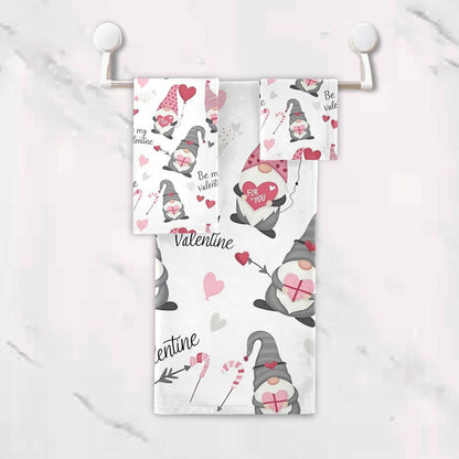 Set 3 Sets Pfrewn Cute Gnomes Hearts Pink Towels of Romantic Romantic Love Spring White Bathroom Towel Soft Absorbent