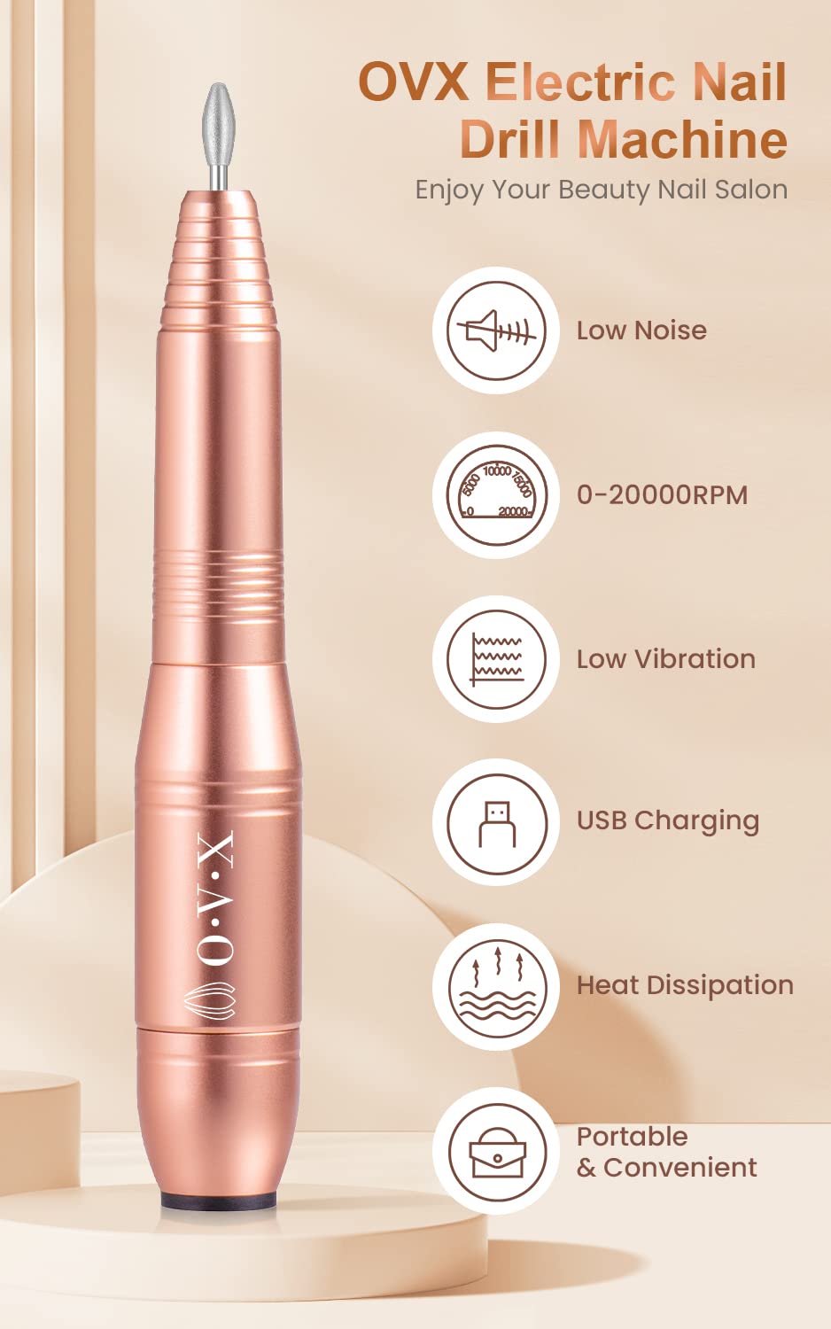Portable Electric Nail Drill Machine, Professional 20000 RPM USB Manicure Pedicure Drills for Acrylic Nails Gel Polishing Shape Tools