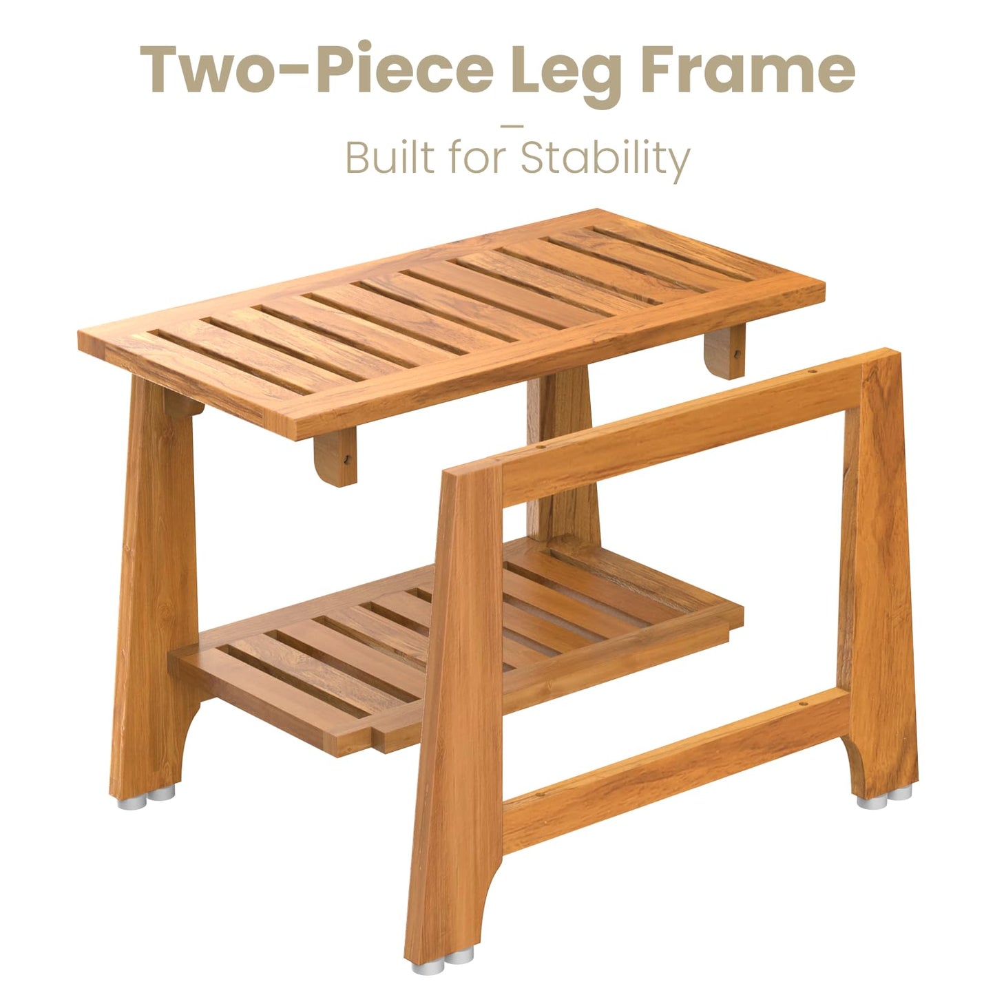 NNN 42" Commercial Teak Shower Bench - 8 Non-Slip Leveling Feet & 350 lbs Capacity | Rock-Solid Stability for Seniors & Spa Safety | Waterproof Design for Saunas/Outdoor Pools (Patented)