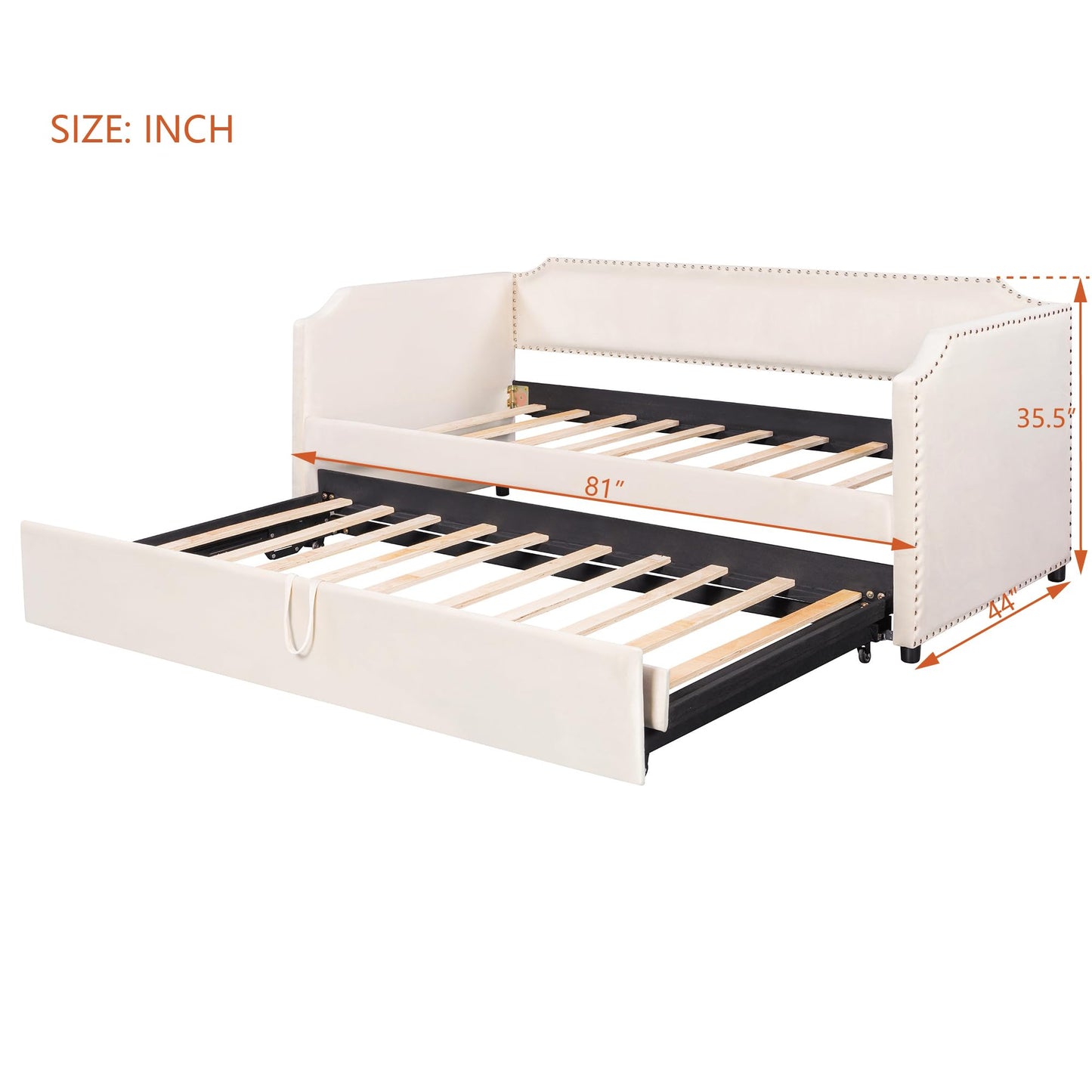 Merax Velvet Upholstered Daybed with Pop Up Trundle Twin to King Desigin, Twin Size Extendable Sofa Bed, Easy Assembly,No Box Spring Needed, Beige