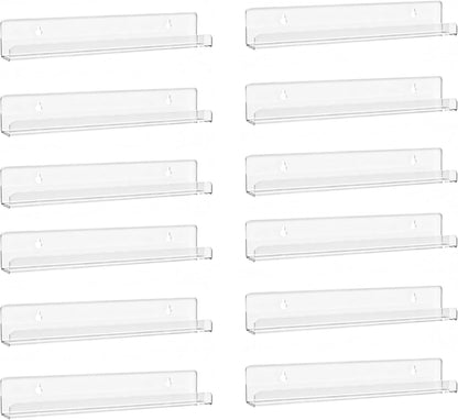 12 Pack 12-Inch Album Laurensory Vinyl Record Shelf Wall Mount, Clear Acrylic Storage Holder, Floating Display Shelves