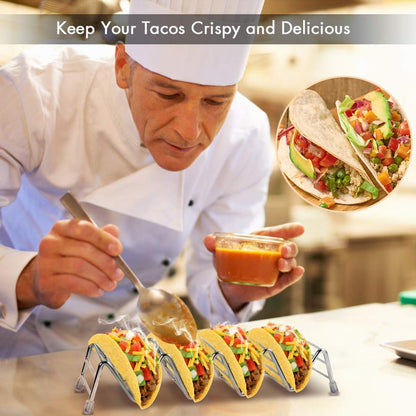 Stainless Steel Taco Holders 2-Pack, Holds 4 Tacos Each, Grill & Oven Safe Taco Shell Stands for Taco Bar Gifts & Accessories, Dishwasher Safe