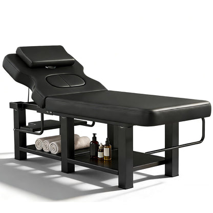 Heavy Duty Stationary Massage Table with Adjustable Backrest, Wide Spa Facial Bed with Metal Frame & PU Leather, Professional Massage Therapy Bed for Spa Salon Tattoo Physical Therapy Clinic (Black)